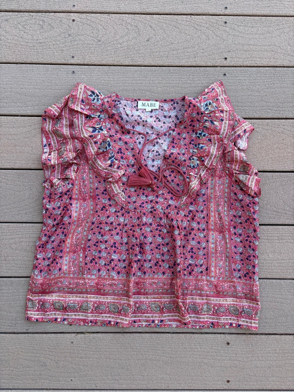 Floral V-Neck Ruffle Sleeve Blouse in Pink - Picture 2 of 4